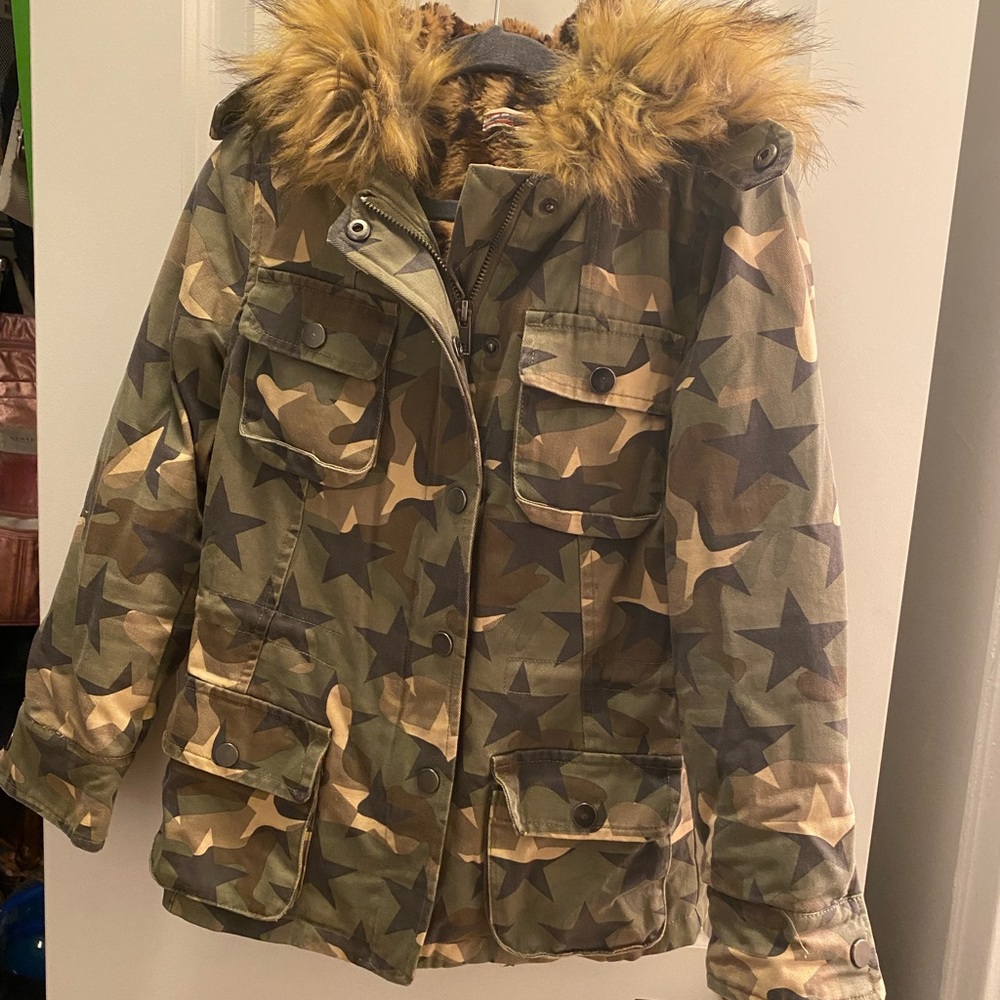 Vintage Havana faux fur hooded LINED jacket